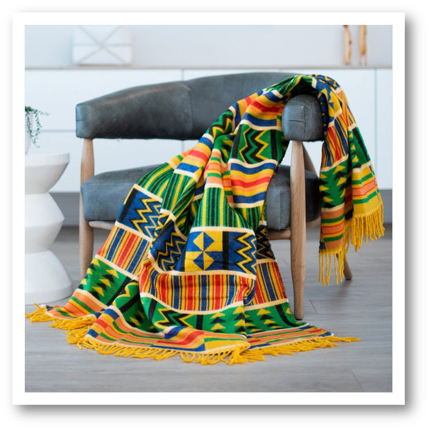 Kente - Kuschlige afrikanische Decke – Ghana – Buntes traditionelles Muster – Luxuriöse gewebte Decke – Länge: ca.180cm x Breite: ca.140cm - Marulaglow®