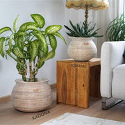 Großer Afrikanischer Pflanzenkorb – Korb Kaduna (weiß) – ca. 30 x 40 cm – aus Savannengras in Afrika geflochten – für Pflanzen oder als Dekokorb - Marulaglow®
