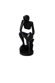 Afrikanische Holzfigur - Der sitzende Denker mit Buch - handgefertigt aus afrikanischem Padouk - Marulaglow®