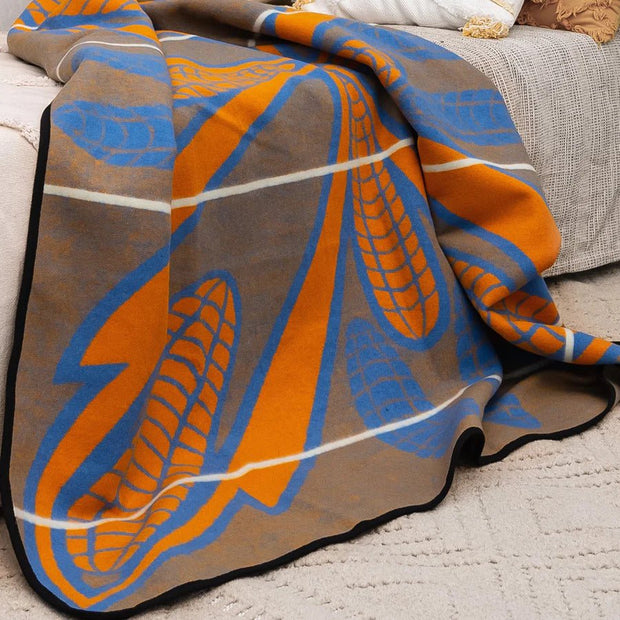 Duala - Luxuriöse afrikanische gewebte Decke - Stoff: Merino Wolle - Duala - Seanamarena Poone Cobalt / Yolk / Natural - Bettüberwurf, Kuscheldecke, Wohndecke, Sofadecke - Länge: 165cm x Breite: 155 cm