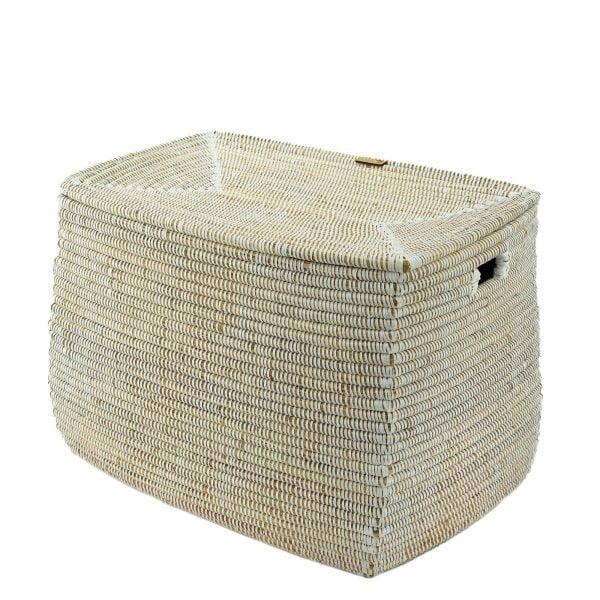 XXL Korbtruhe mit Deckel – Flechtkorb Maathal (weiß) – ca. 40 x 60 cm – aus Savannengras in Afrika geflochten – Handarbeit - Marulaglow®