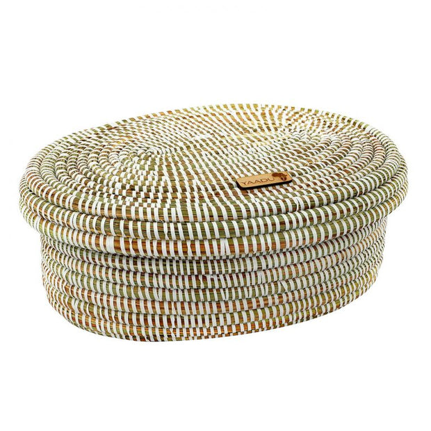 Brotkorb / Aufbewahrungskorb mit Deckel – Ndjamena – ca. 32 x 24 cm aus Savannengras - Marulaglow®