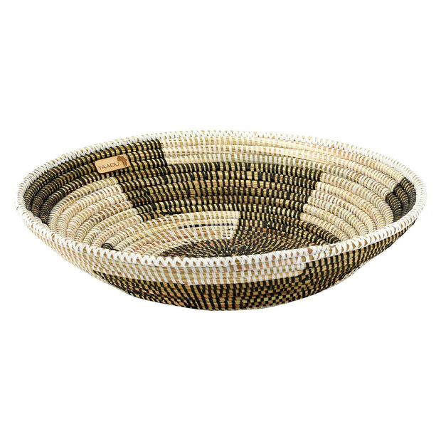 Afrikanische runde Schale / Obstschale – Arusha (schwarz-weiss) – Ca., Ø 40 cm aus Savannengras in Afrika hergestellt - Marulaglow®