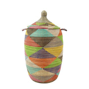 XXL Wäschekorb mit Deckel – Korb Gueno (bunte Dreiecke) – aus Savannengras – Handgefertigt - Marulaglow®