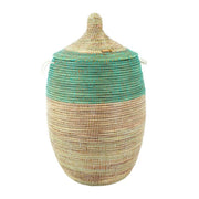 XXL Wäschekorb mit Deckel – Korb Napata (türkis) – aus Savannengras – Handgefertigt - Marulaglow®